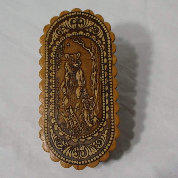 Vintage Carved Bear Siberian Birch Bark Trinket Jewelry  Box - Picture 3 of 8